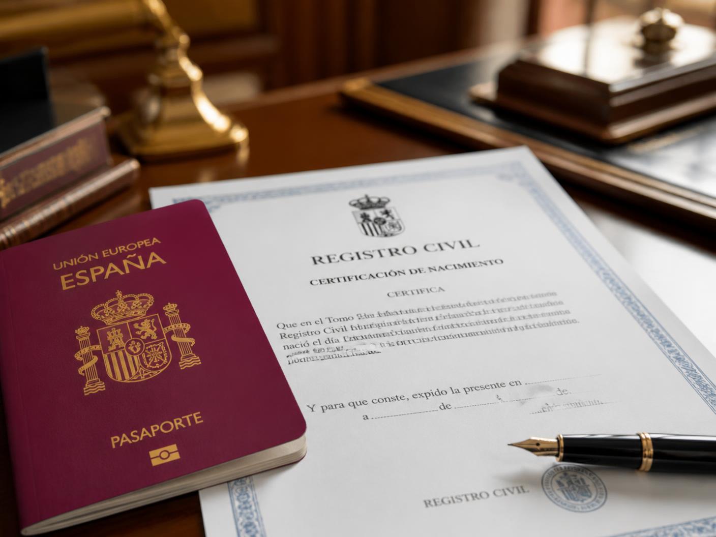 Pasaporte español y certificado del Registro Civil para el expediente de nacionalidad